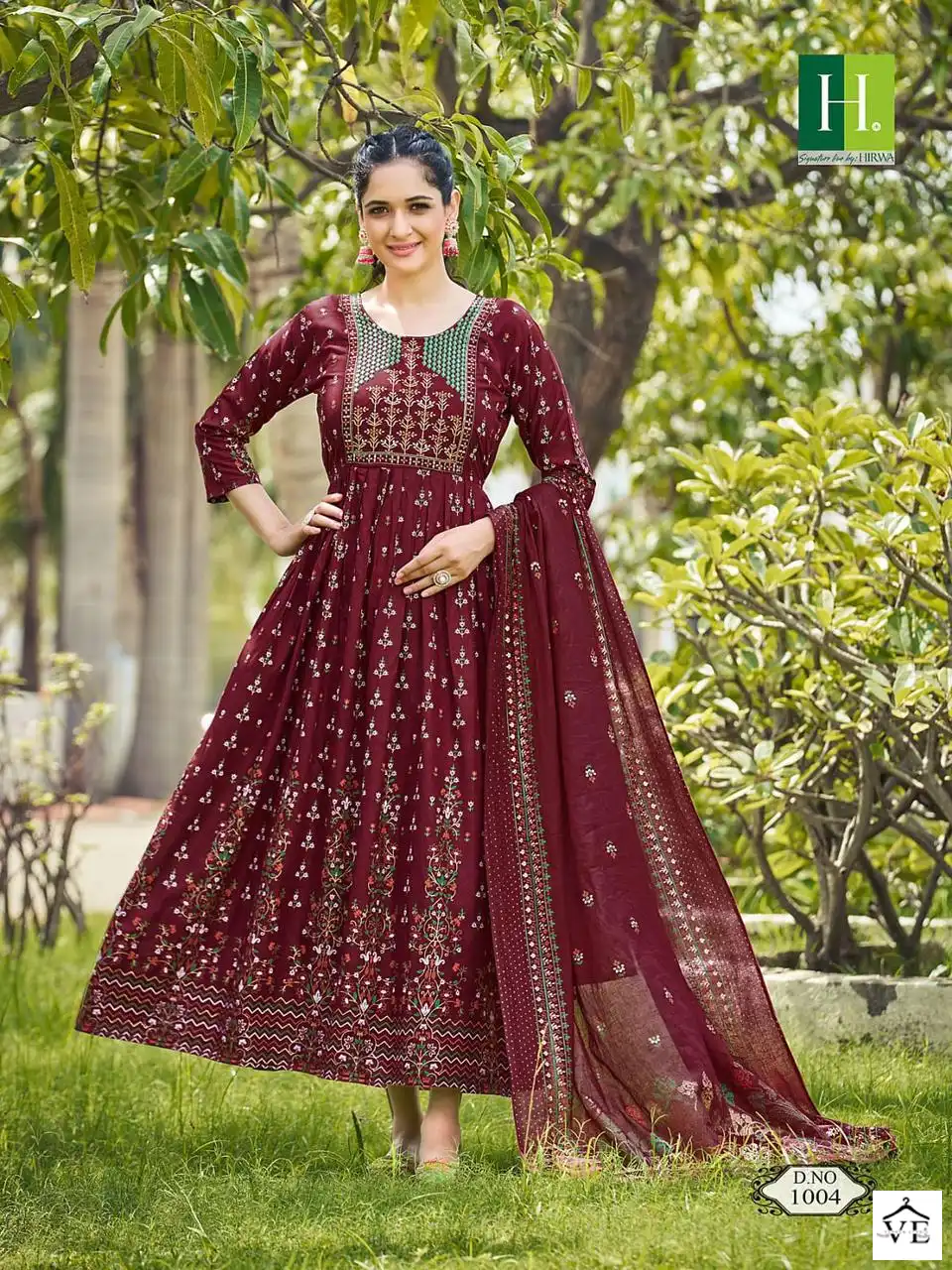 Hirwa Kumari Heavy Rayon Foil Prints Wholesale Designer Long Gown With Dupatta Catalog — Wholesale Kurtis, MPA wholesale from Surat - Gallery Image 4