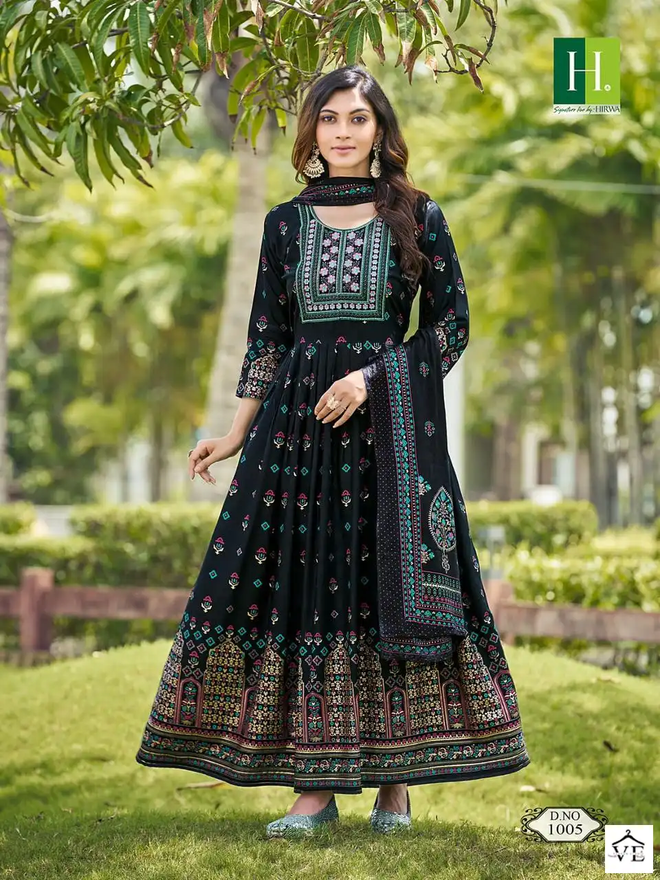 Hirwa Kumari Heavy Rayon Foil Prints Wholesale Designer Long Gown With Dupatta Catalog — Wholesale Kurtis, MPA wholesale from Surat - Gallery Image 5