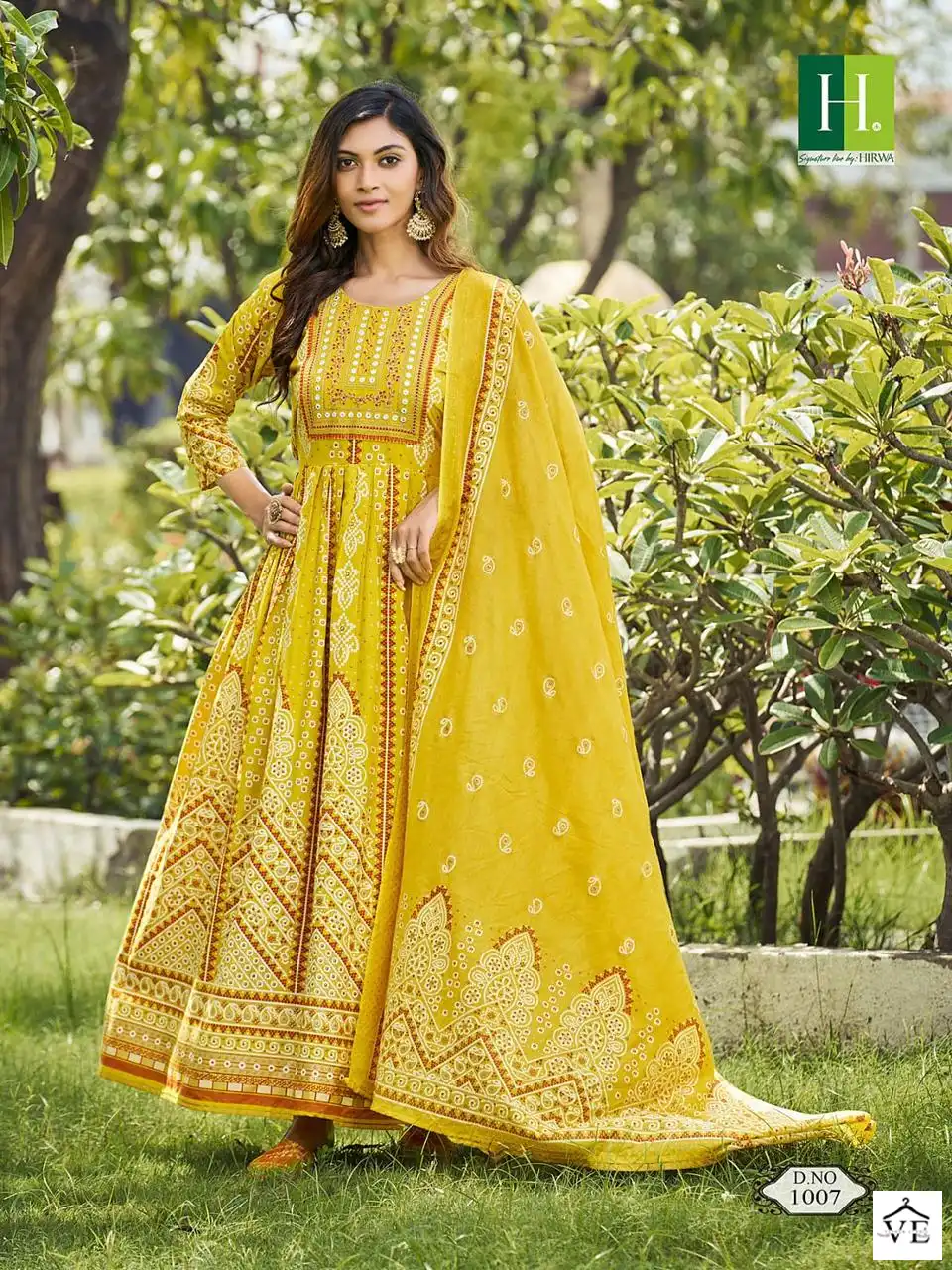 Hirwa Kumari Heavy Rayon Foil Prints Wholesale Designer Long Gown With Dupatta Catalog — Wholesale Kurtis, MPA wholesale from Surat - Gallery Image 7