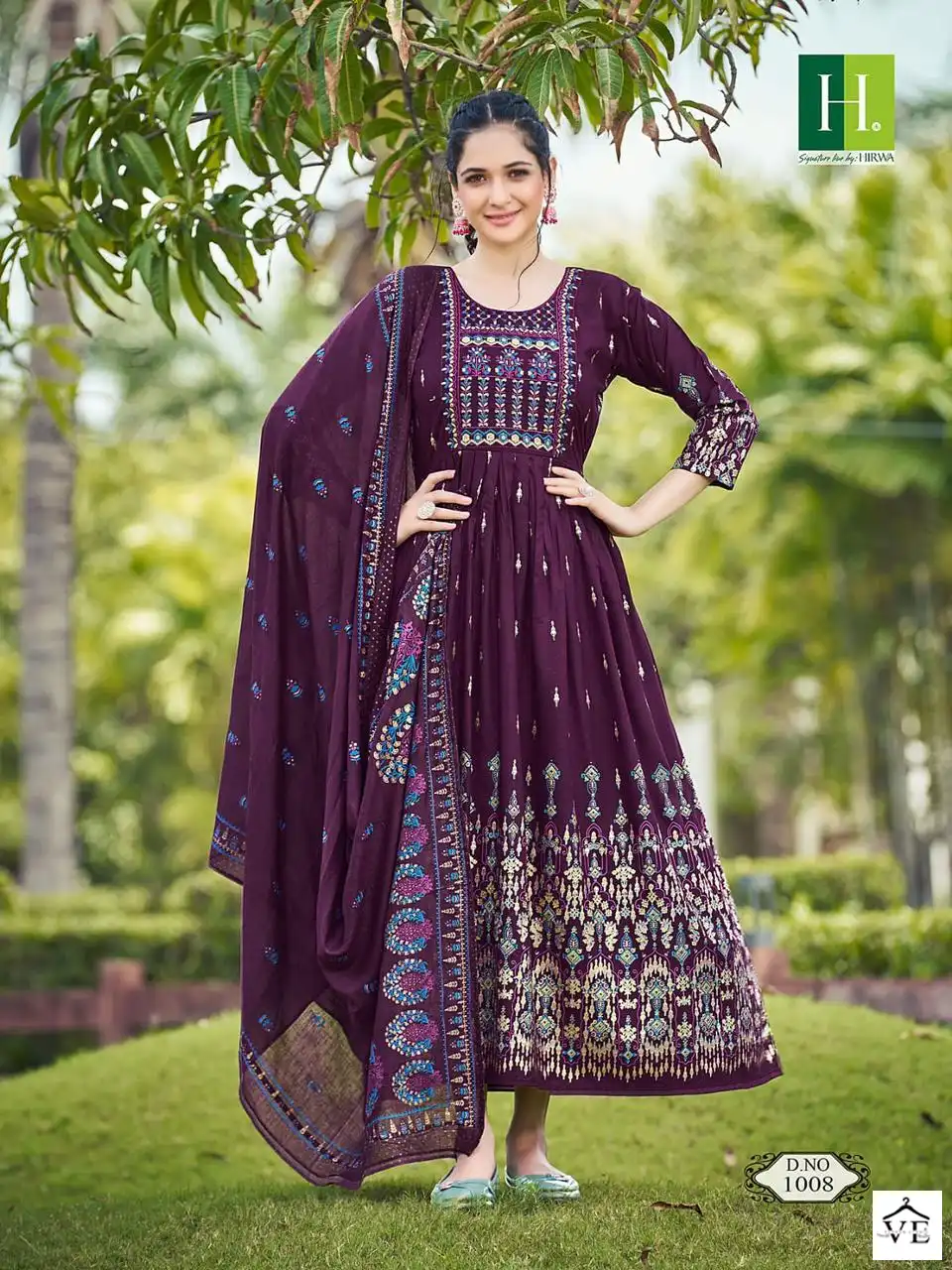 Hirwa Kumari Heavy Rayon Foil Prints Wholesale Designer Long Gown With Dupatta Catalog — Wholesale Kurtis, MPA wholesale from Surat - Gallery Image 8