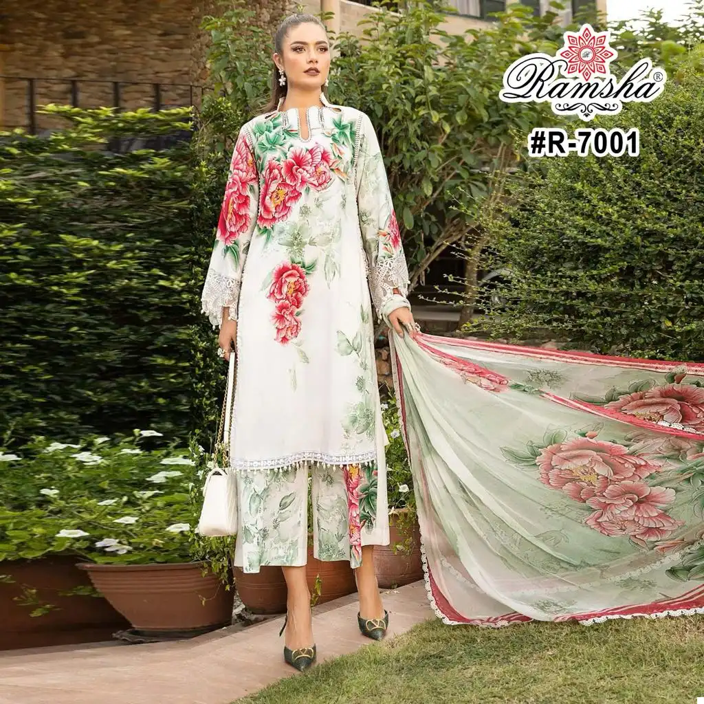 Ramsha Riwaj Lawn Collection Cotton Wholesale Embroidery Work Pakistani Salwar Suit Catalog — Wholesale Salwar Suits, MPA wholesale from Surat - Gallery Image 2