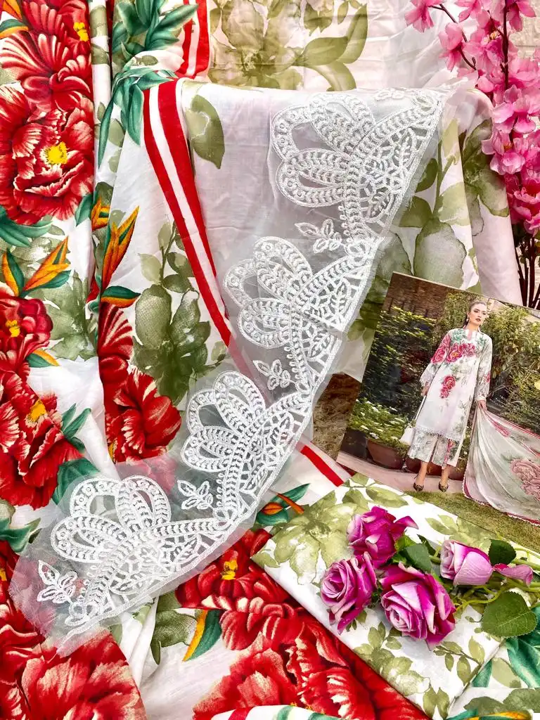 Ramsha Riwaj Lawn Collection Cotton Wholesale Embroidery Work Pakistani Salwar Suit Catalog — Wholesale Salwar Suits, MPA wholesale from Surat - Gallery Image 4