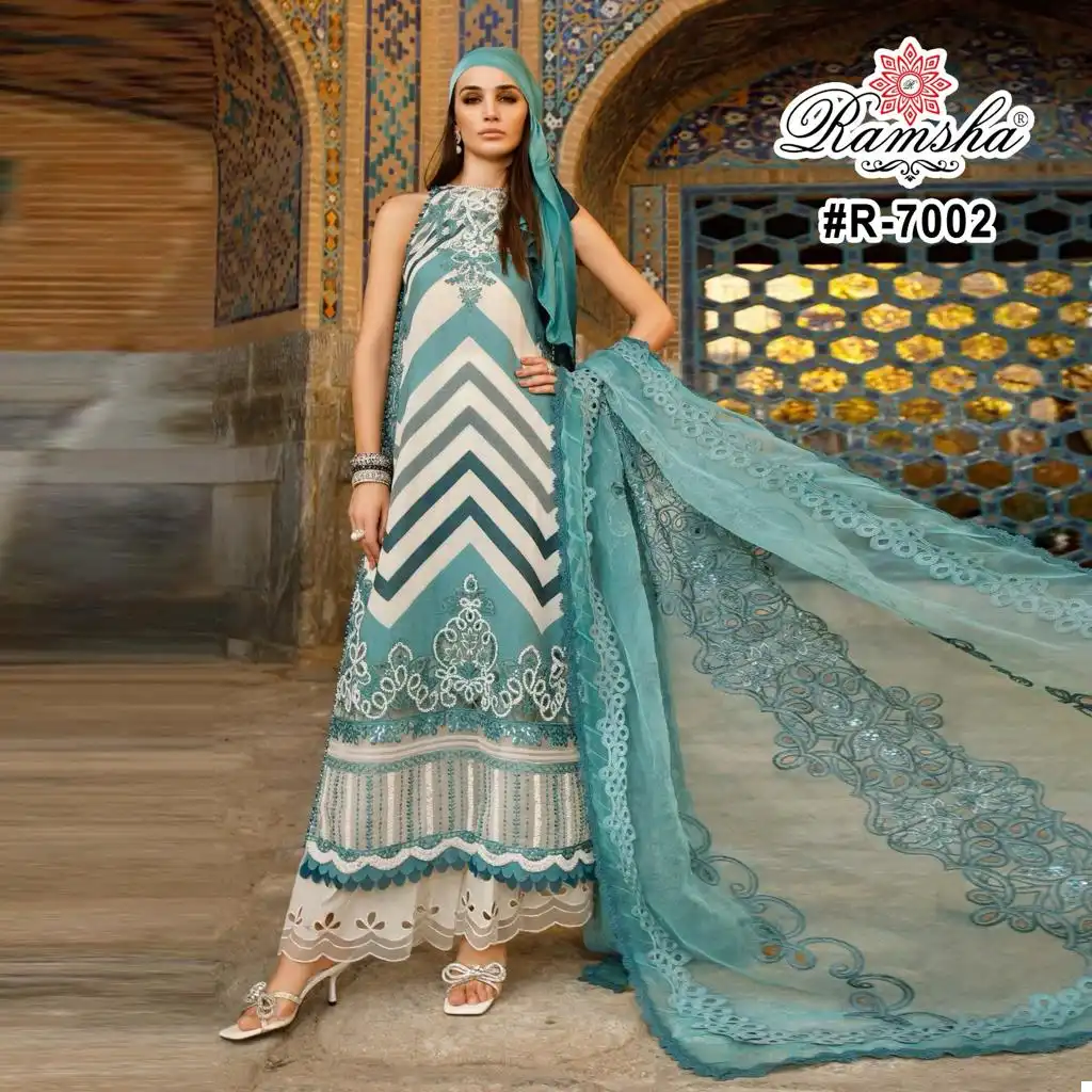 Ramsha Riwaj Lawn Collection Cotton Wholesale Embroidery Work Pakistani Salwar Suit Catalog — Wholesale Salwar Suits, MPA wholesale from Surat - Gallery Image 5
