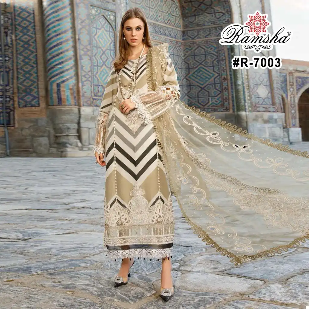 Ramsha Riwaj Lawn Collection Cotton Wholesale Embroidery Work Pakistani Salwar Suit Catalog — Wholesale Salwar Suits, MPA wholesale from Surat - Gallery Image 7