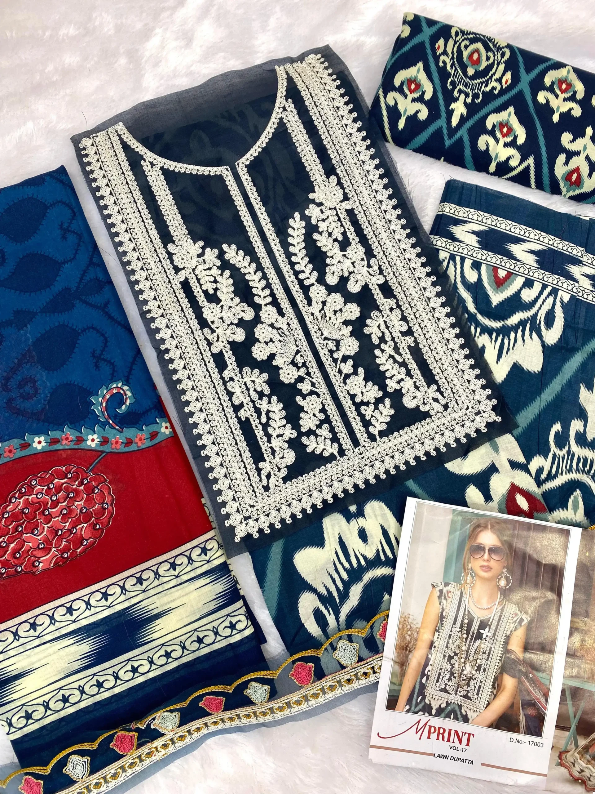Sharaddha Designer M Print Vol 17 Lawn Cotton Wholesale Heavy Patch Embroidery Pakistani Salwar Suit Catalog — Wholesale Salwar Suits, MPA wholesale from Surat - Gallery Image 6