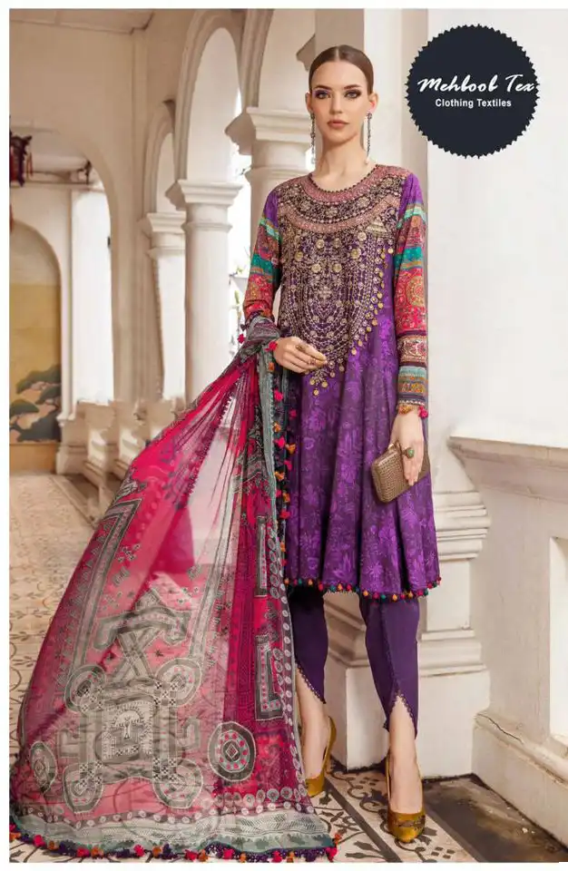Mehboob Tex M Prints Vol 12 Lawn Cotton Wholesale Fancy Embroidery Work Pakistani Salwar Suit Catalog — Wholesale Salwar Suits, MPA wholesale from Surat - Gallery Image 2