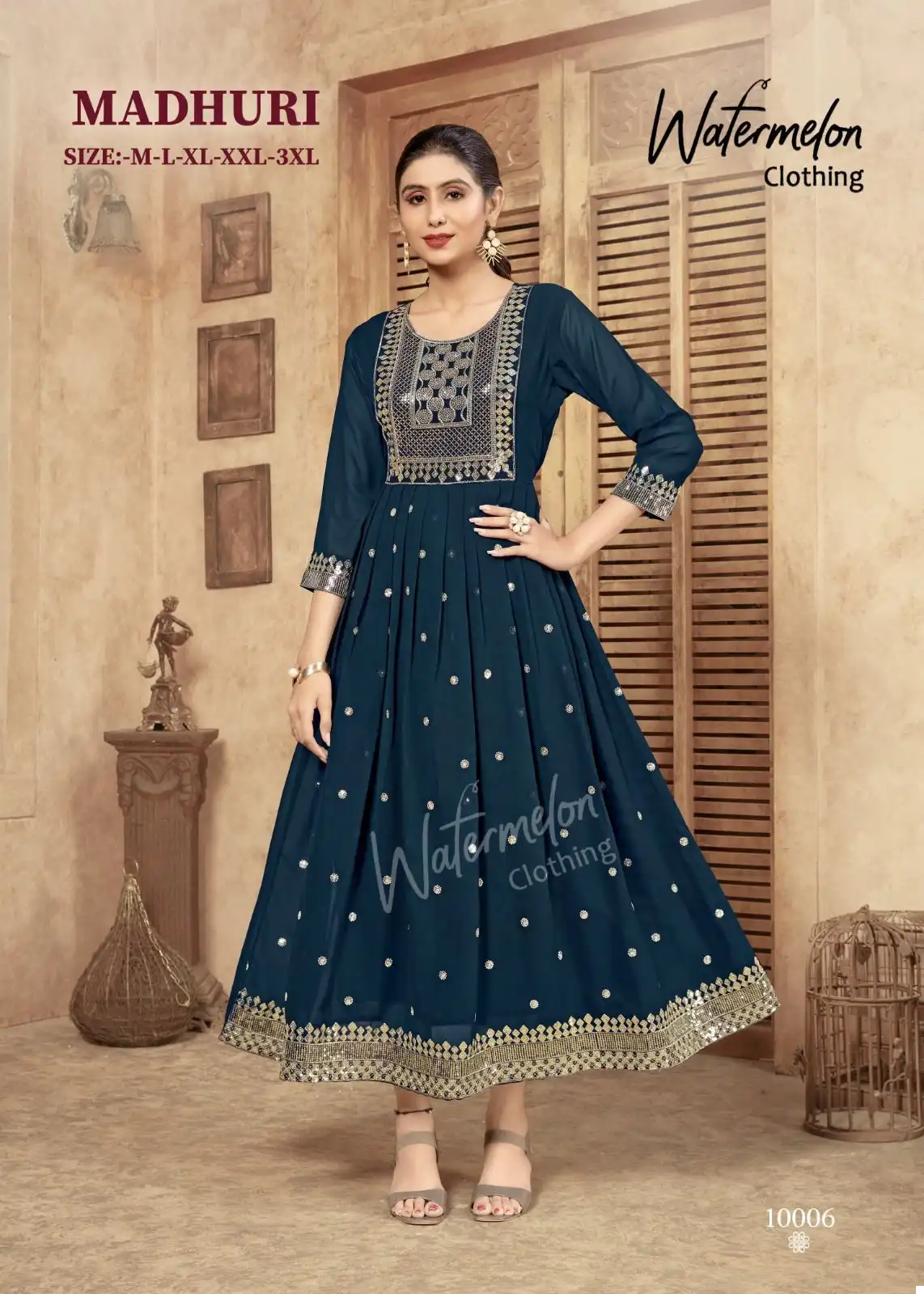 Watermelon Madhuri Faux Georgette Wholesale Long Kurtis Catalog — Wholesale Kurtis, MPA wholesale from Surat — view 2