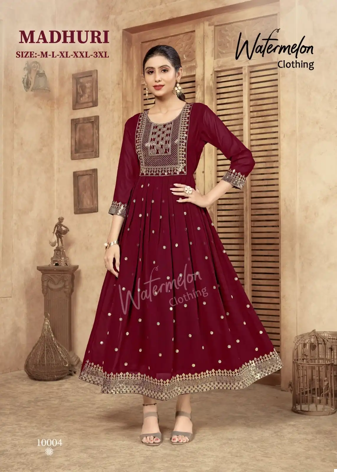 Watermelon Madhuri Faux Georgette Wholesale Long Kurtis Catalog — Wholesale Kurtis, MPA wholesale from Surat — view 4