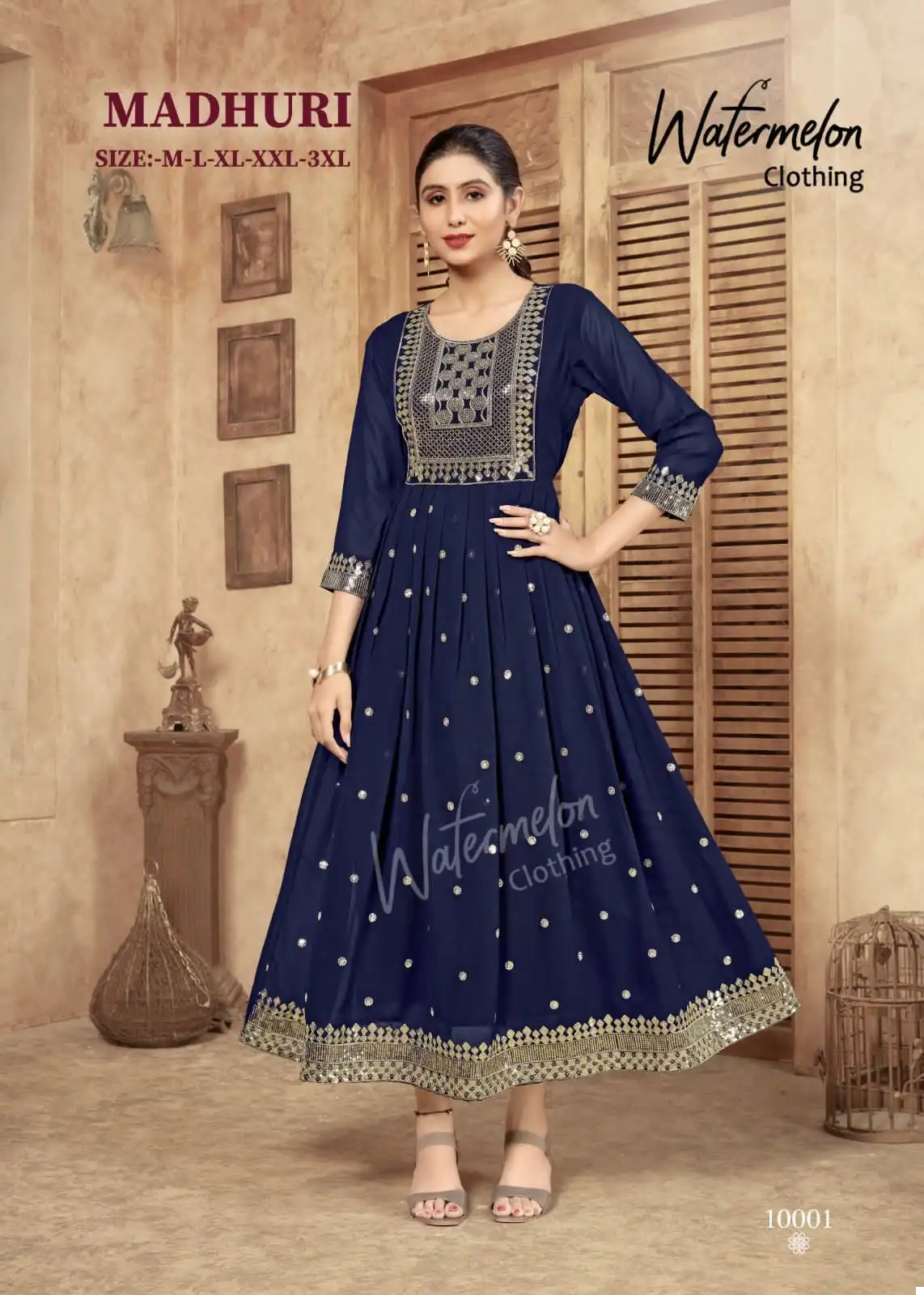 Watermelon Madhuri Faux Georgette Wholesale Long Kurtis Catalog — Wholesale Kurtis, MPA wholesale from Surat — view 5