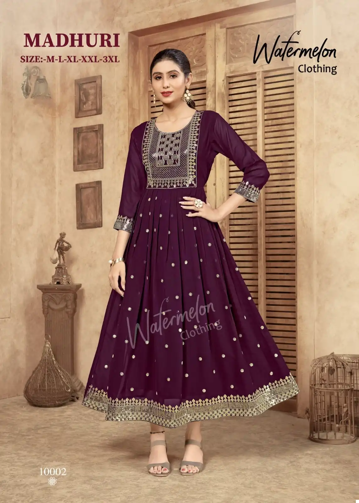 Watermelon Madhuri Faux Georgette Wholesale Long Kurtis Catalog — Wholesale Kurtis, MPA wholesale from Surat — view 6
