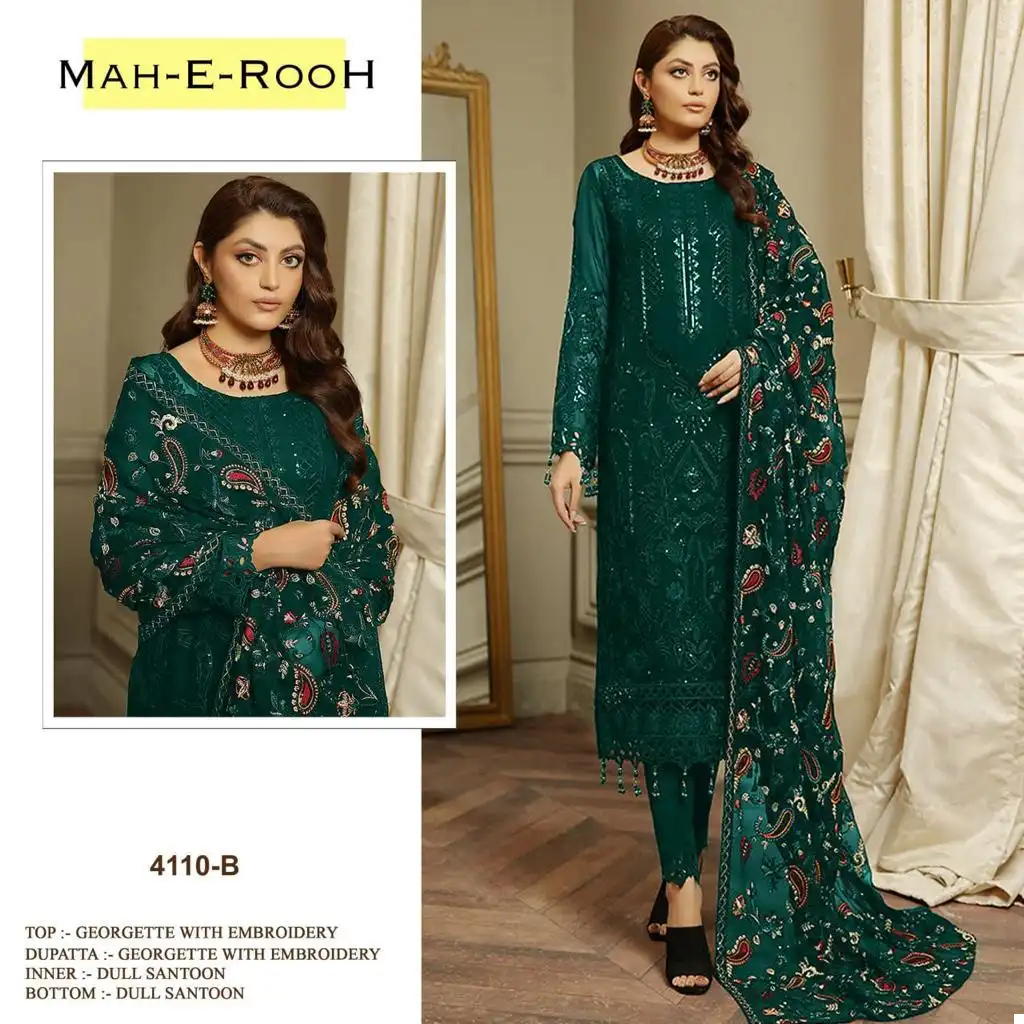 Mah-E-Rooh 4110 Heavy Faux Georgette Wholesale Pakistani Suit Catalog — Wholesale Salwar Suits, MPA wholesale from Surat — view 6