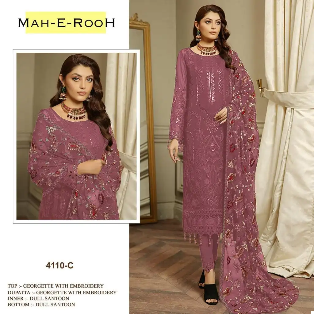 Mah-E-Rooh 4110 Heavy Faux Georgette Wholesale Pakistani Suit Catalog — Wholesale Salwar Suits, MPA wholesale from Surat - Gallery Image 2