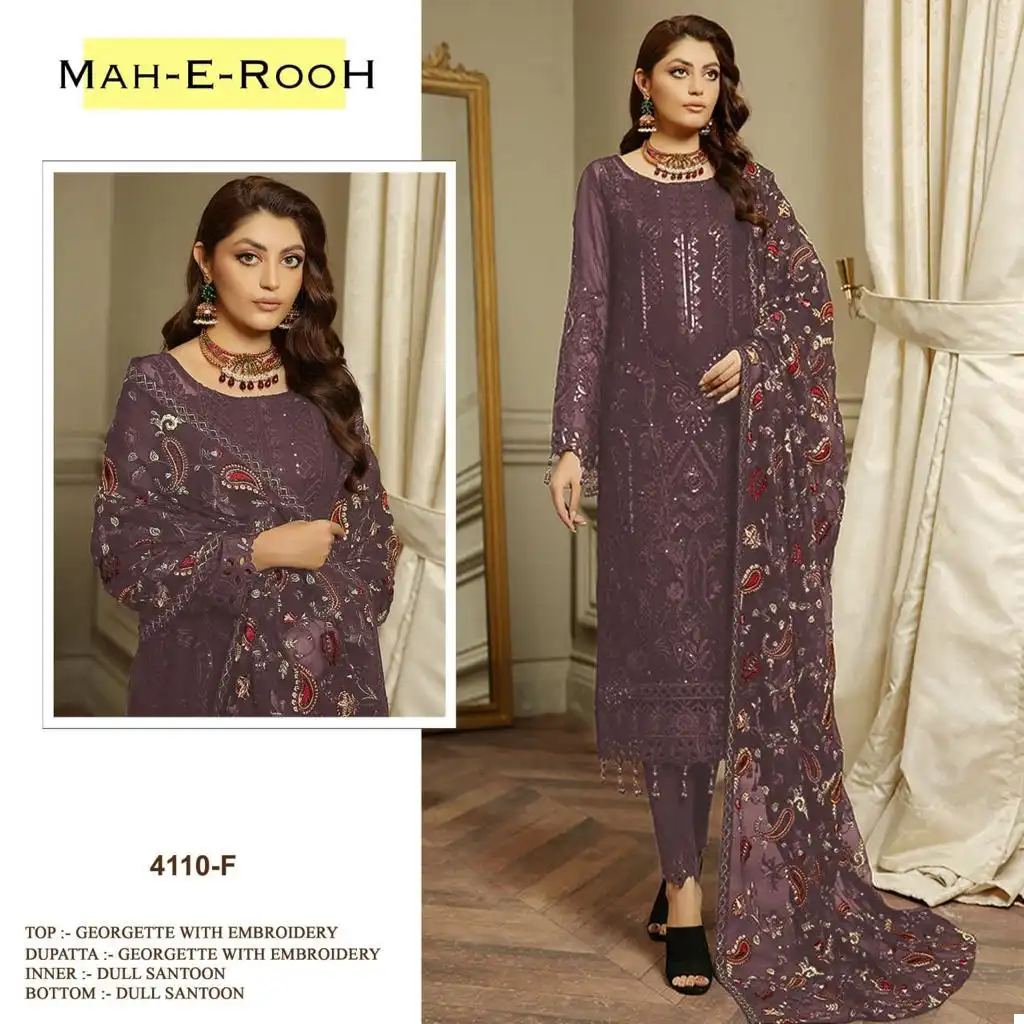 Mah-E-Rooh 4110 Heavy Faux Georgette Wholesale Pakistani Suit Catalog — Wholesale Salwar Suits, MPA wholesale from Surat - Gallery Image 4