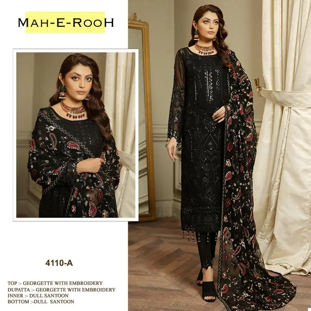 Mah-E-Rooh 4110 Heavy Faux Georgette Wholesale Pakistani Suit Catalog — Wholesale Salwar Suits, MPA wholesale from Surat - Gallery Image 5