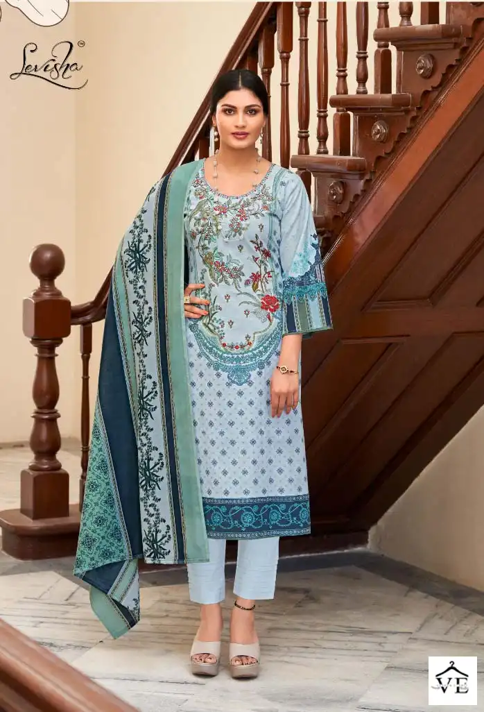 Levisha Mahiri Cotton Wholesale Self Embroidery Designer Pakistani Salwar Suit Catalog — Wholesale Salwar Suits, Levisha wholesale from Surat - Gallery Image 5