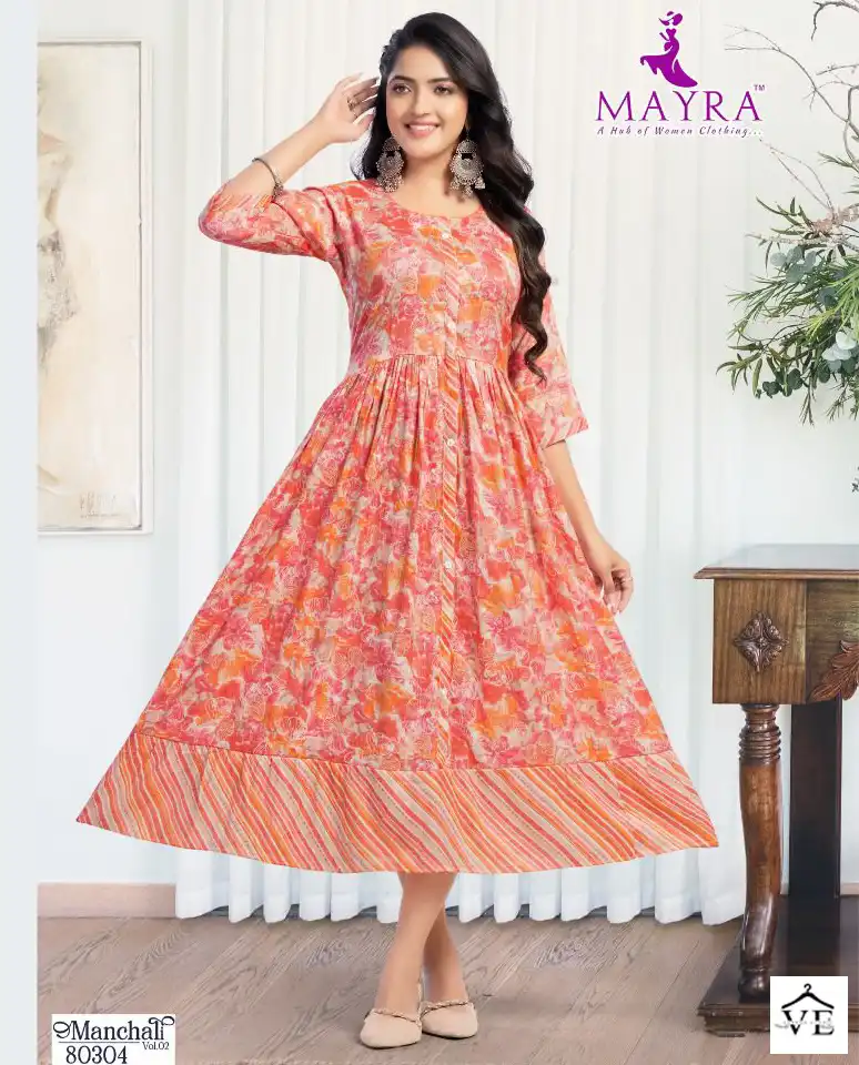 Mayra Manchali Pure Heavy Capsuil Print Wholesale Long Anarkali Kurtis Catalog — Wholesale Kurtis, MPA wholesale from Surat — view 1