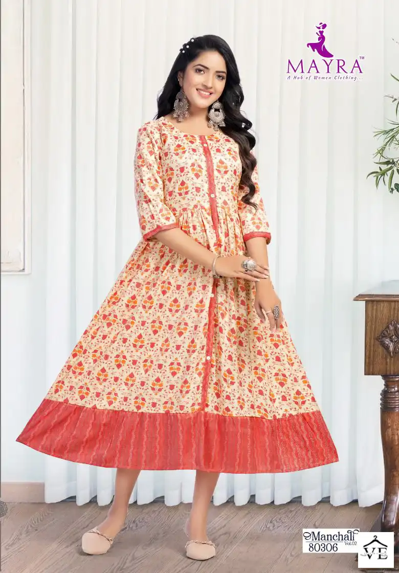 Mayra Manchali Pure Heavy Capsuil Print Wholesale Long Anarkali Kurtis Catalog — Wholesale Kurtis, MPA wholesale from Surat - Gallery Image 3