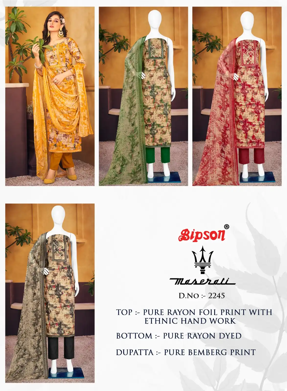 Bipson Maserati 2245 Pure Rayon Foil Print Wholesale Salwar Suit Catalog — Wholesale Salwar Suits, MPA wholesale from Surat — view 5