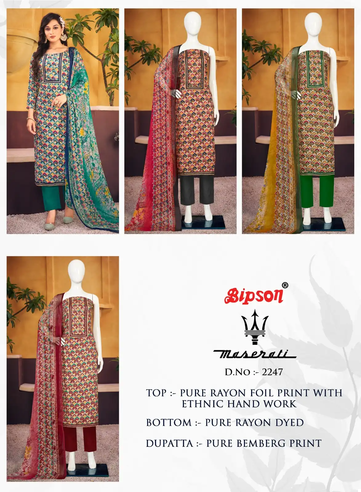 Bipson Maserati 2247 Pure Rayon Foil Print Wholesale Salwar Suit Catalog — Wholesale Salwar Suits, MPA wholesale from Surat — view 5