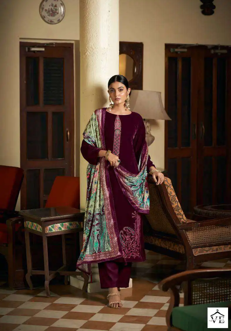 Kesar Meenakari Velvet Wholesale Designer Winter Wear Salwar Suit Catalog — Wholesale Salwar Suits, MPA wholesale from Surat - Gallery Image 4