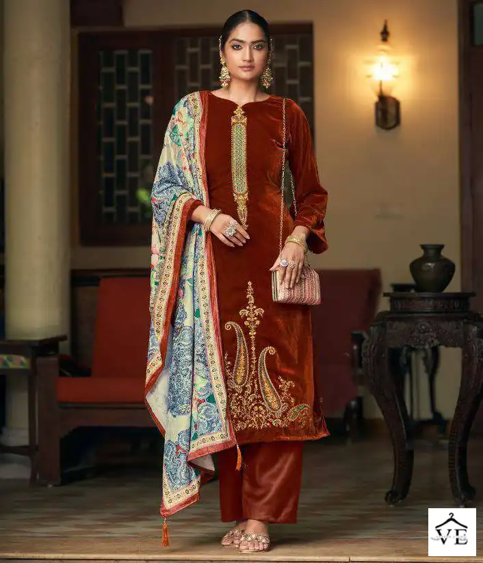 Kesar Meenakari Velvet Wholesale Designer Winter Wear Salwar Suit Catalog — Wholesale Salwar Suits, MPA wholesale from Surat — view 1