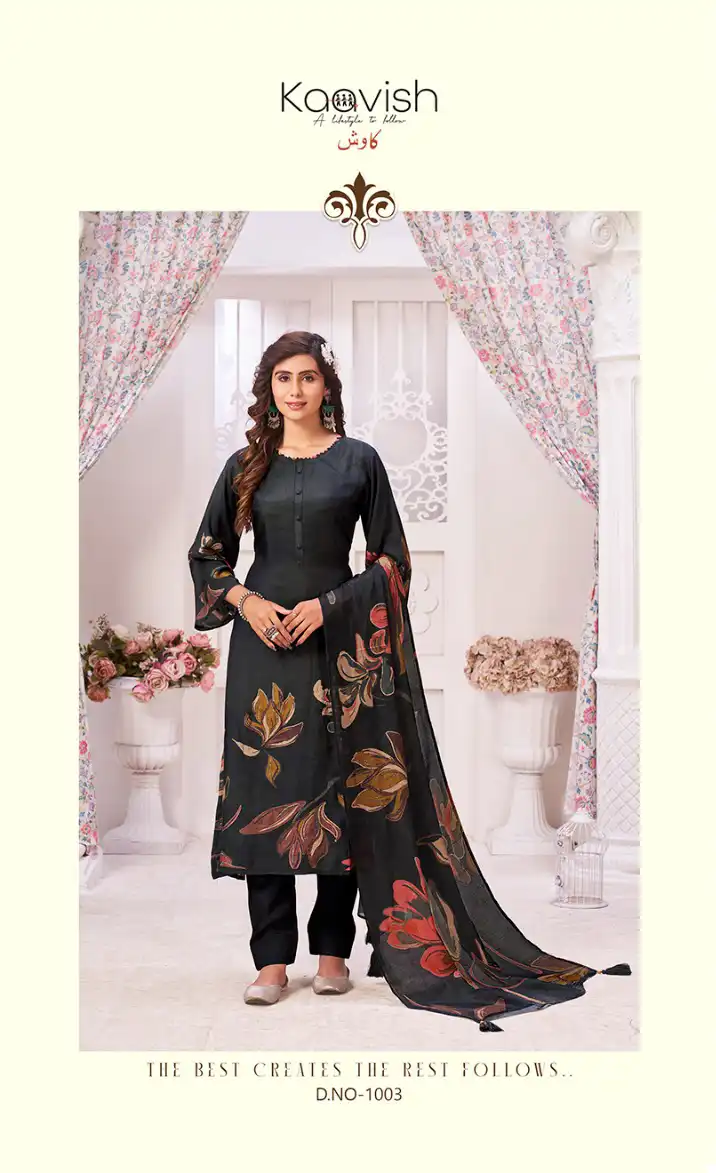 Kaavish Miraki Muslin Silk Wholesale Salwar Suit Catalog — Wholesale Salwar Suits, MPA wholesale from Surat - Gallery Image 4