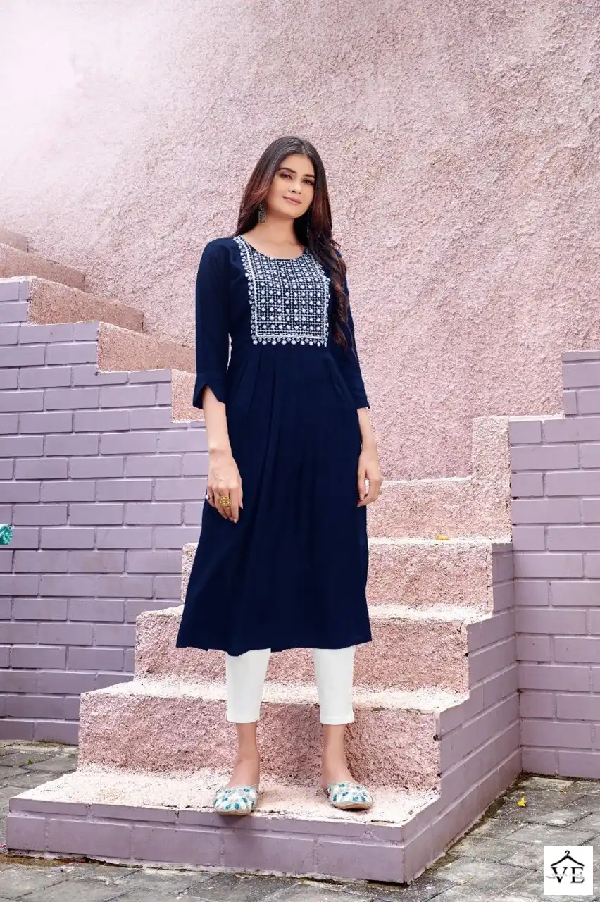 Vardan Ethnic Miss India D 34 Rayon Wholesale Long Kurtis Catalog — Wholesale Kurtis, MPA wholesale from Surat - Gallery Image 2