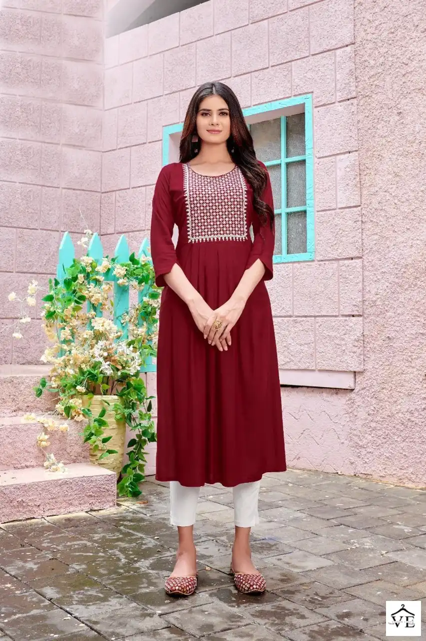 Vardan Ethnic Miss India D 34 Rayon Wholesale Long Kurtis Catalog — Wholesale Kurtis, MPA wholesale from Surat - Gallery Image 3