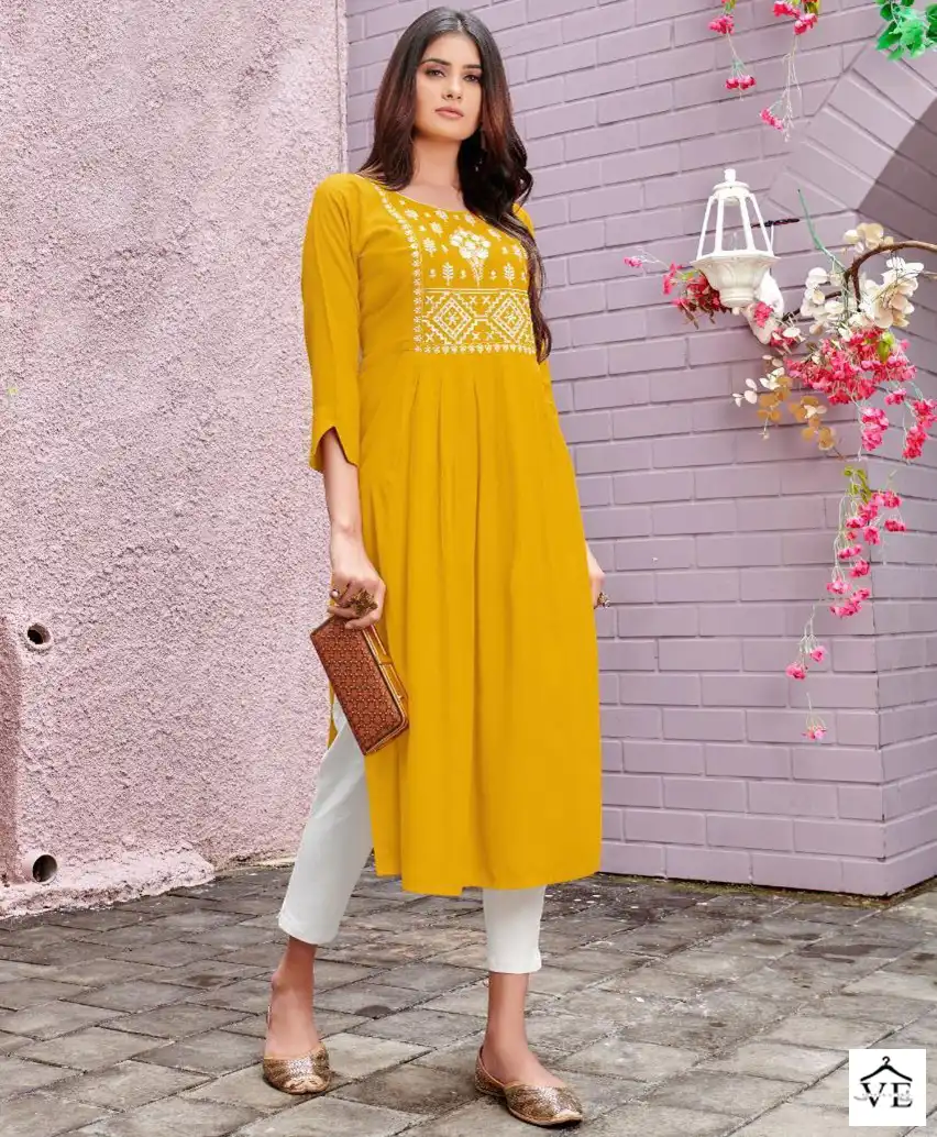 Vardan Ethnic Miss India D 34 Rayon Wholesale Long Kurtis Catalog — Wholesale Kurtis, MPA wholesale from Surat — view 1