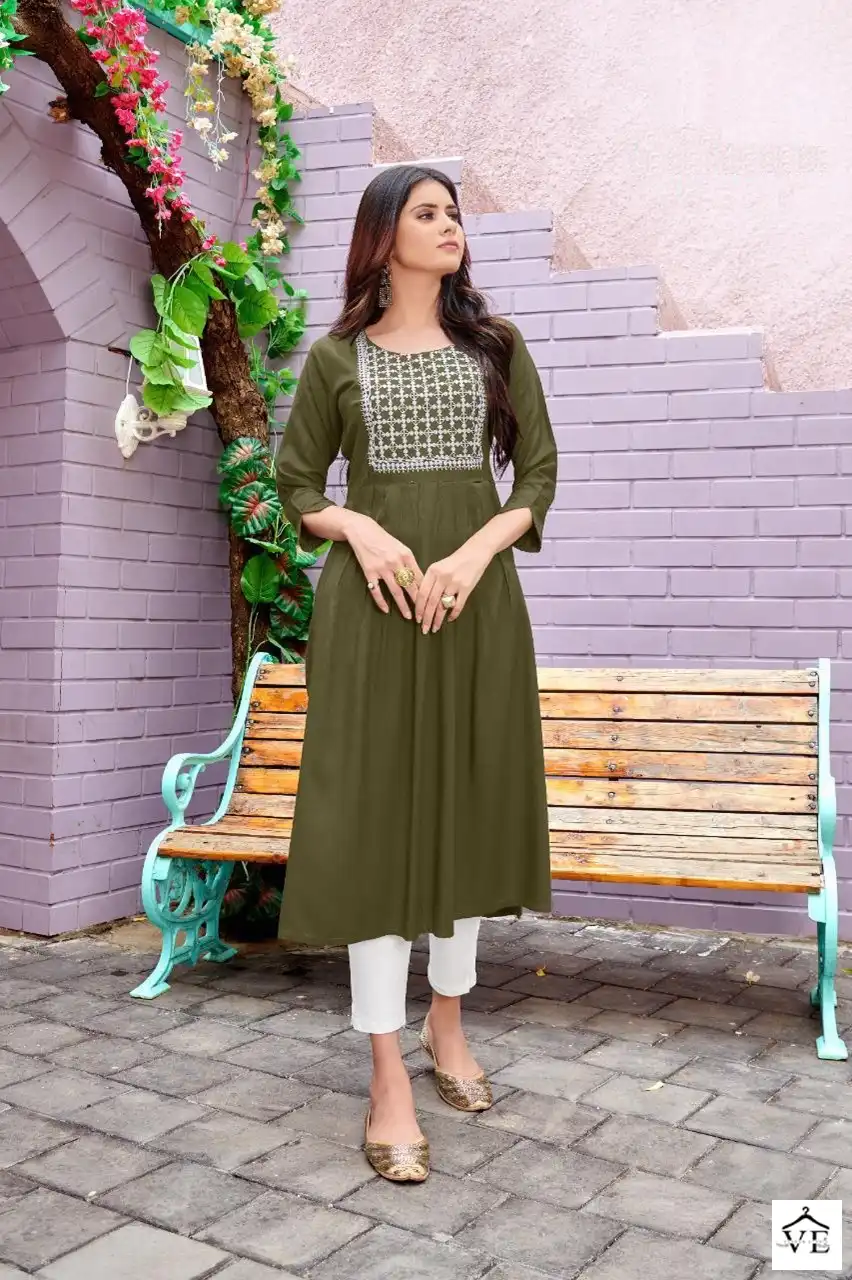 Vardan Ethnic Miss India D 34 Rayon Wholesale Long Kurtis Catalog — Wholesale Kurtis, MPA wholesale from Surat - Gallery Image 7