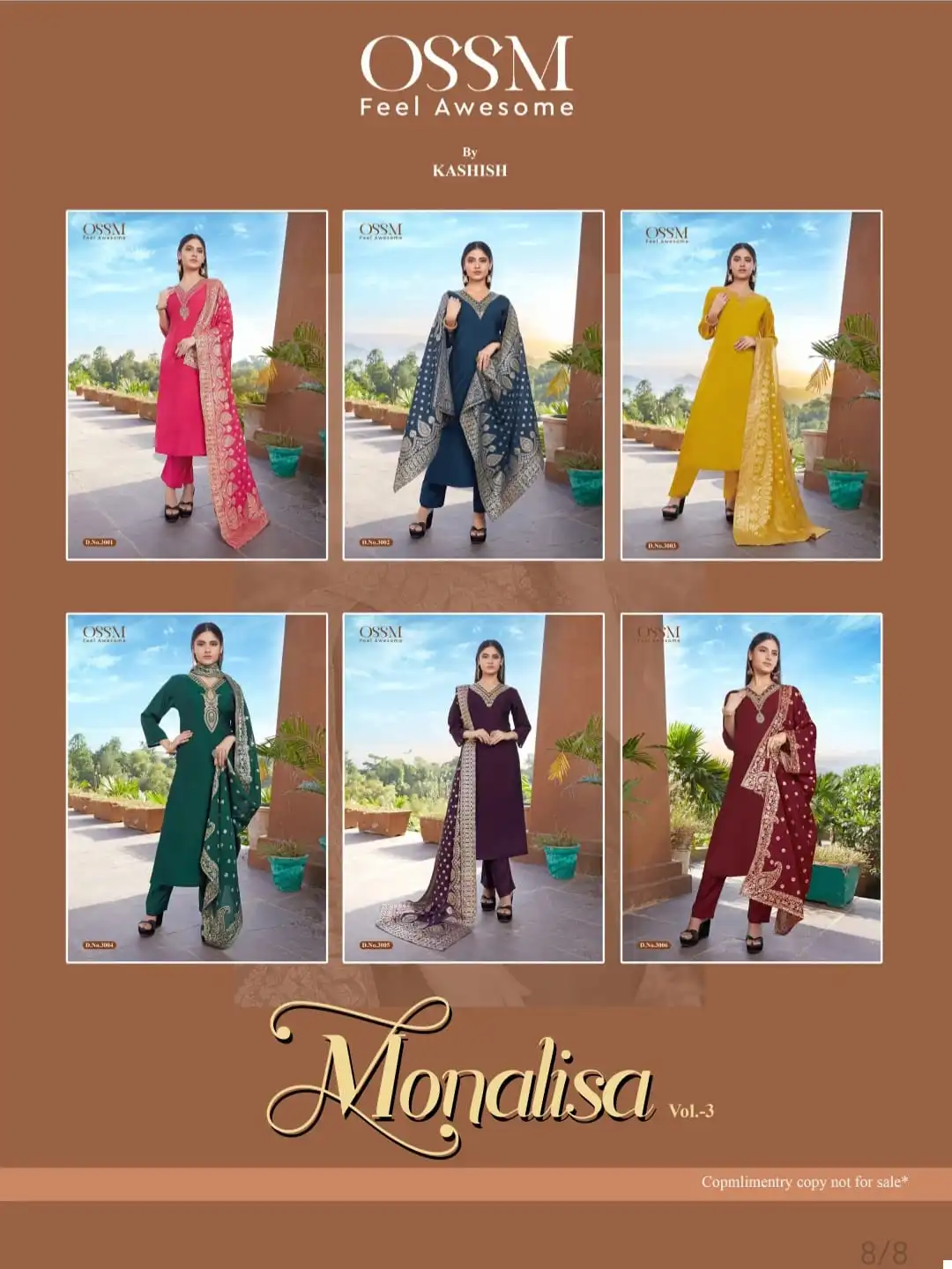 Ossm Monalisa Vol 03 Premium Viscos Roman Silk Wholesale Readymade Suits Catalog - 6 Pcs Set — Wholesale Salwar Suits, MPA wholesale from Surat — view 7