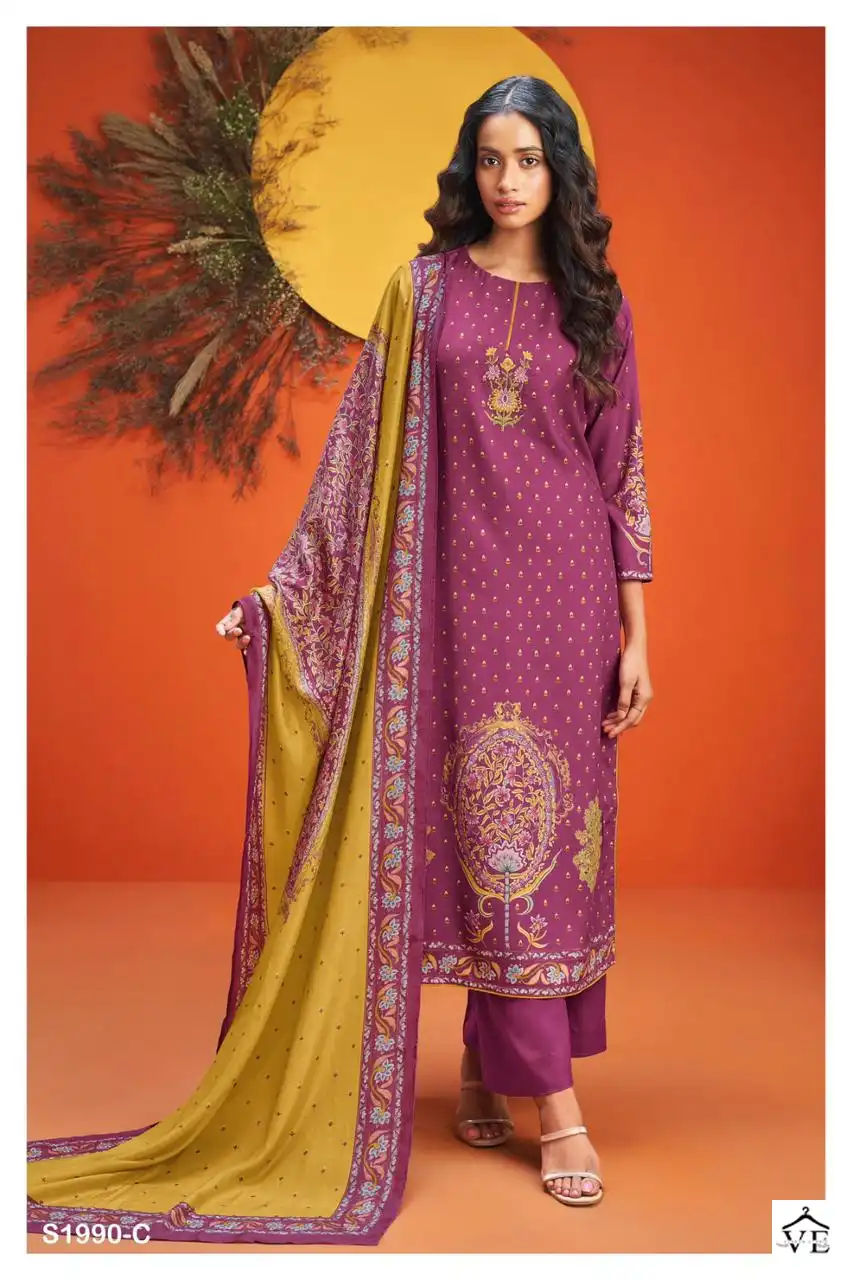 Ganga Mudra 1990 Premium Pure Pashmina Wholesale Designer Winter Wear Salwar Suit Catalog — Wholesale Salwar Suits, Ganga wholesale from Surat - Gallery Image 3