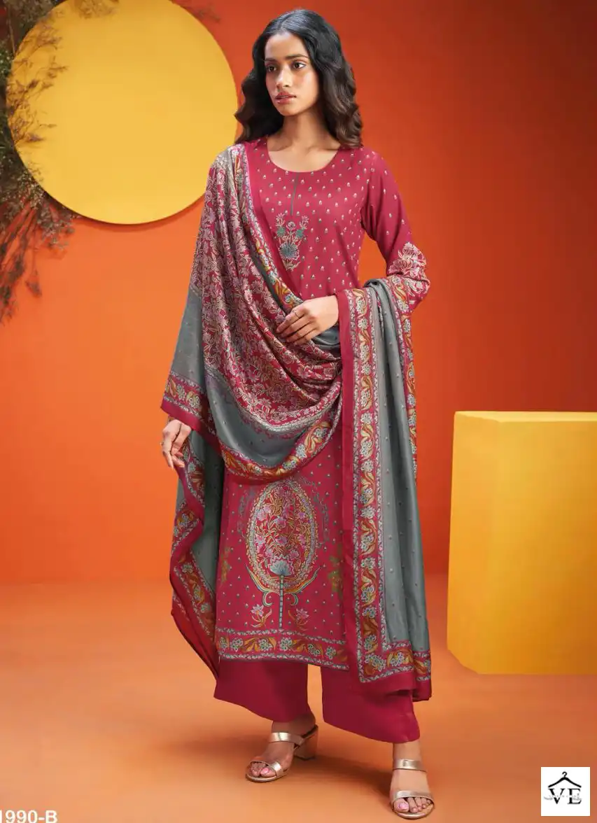 Ganga Mudra 1990 Premium Pure Pashmina Wholesale Designer Winter Wear Salwar Suit Catalog — Wholesale Salwar Suits, Ganga wholesale from Surat — view 1