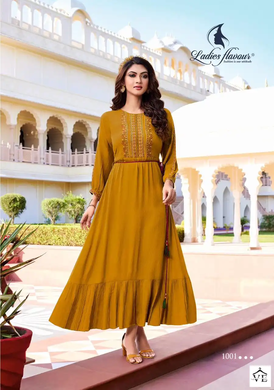 Ladies Flavour Mastani Rayon Wrinkle Wholesale Designer Long Kurtis Catalog — Wholesale Kurtis, MPA wholesale from Surat - Gallery Image 2