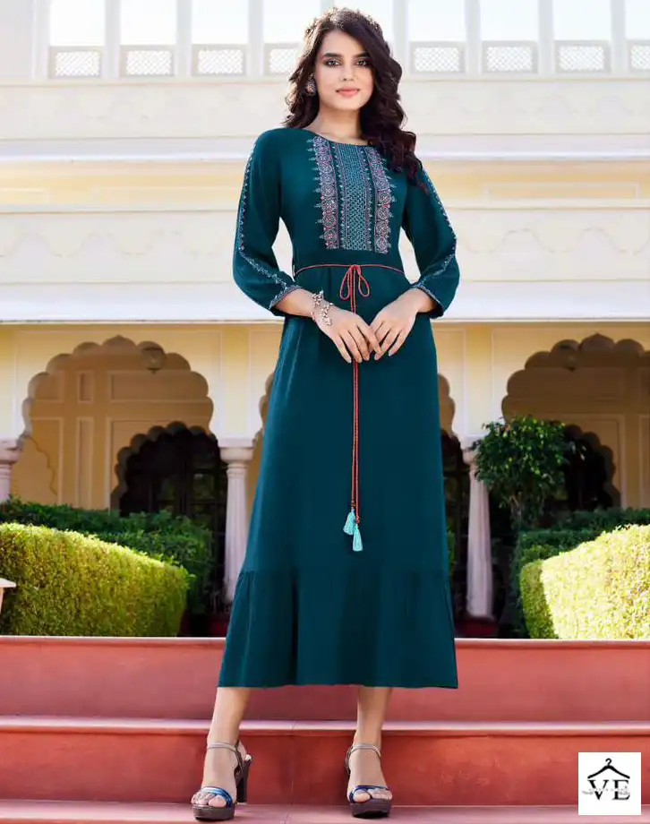 Ladies Flavour Mastani Rayon Wrinkle Wholesale Designer Long Kurtis Catalog — Wholesale Kurtis, MPA wholesale from Surat — view 1