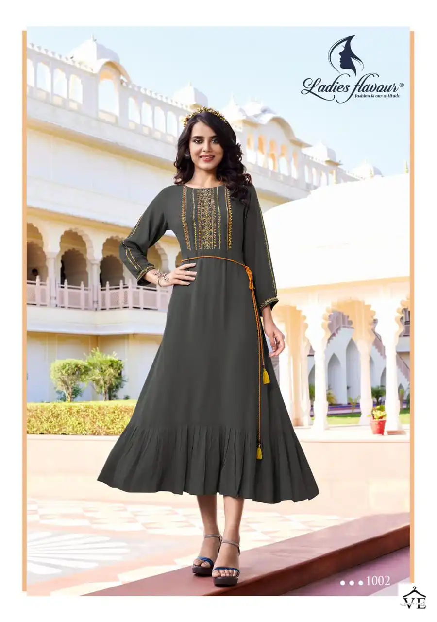 Ladies Flavour Mastani Rayon Wrinkle Wholesale Designer Long Kurtis Catalog — Wholesale Kurtis, MPA wholesale from Surat - Gallery Image 3