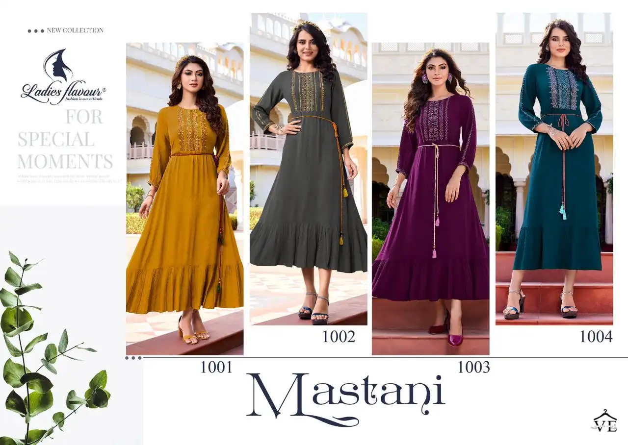 Ladies Flavour Mastani Rayon Wrinkle Wholesale Designer Long Kurtis Catalog — Wholesale Kurtis, MPA wholesale from Surat — view 5