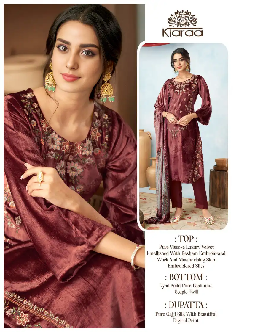 Kiaraa Mehraab Pure Viscose Luxury Velvet Wholesale Winter Wear Suits Catalog — Wholesale Salwar Suits, MPA wholesale from Surat — view 5