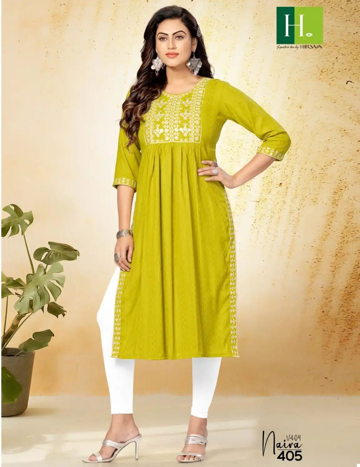 Hirwa Naira Vol 4 Self-Woven Fancy Viscose Rayon Wholesale Naira Cut Kurti Catalog - 7 Pcs Set — Wholesale Kurtis, MPA wholesale from Surat — view 1
