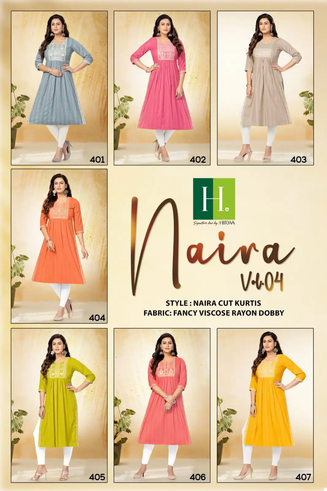 Hirwa Naira Vol 4 Self-Woven Fancy Viscose Rayon Wholesale Naira Cut Kurti Catalog - 7 Pcs Set — Wholesale Kurtis, MPA wholesale from Surat — view 8