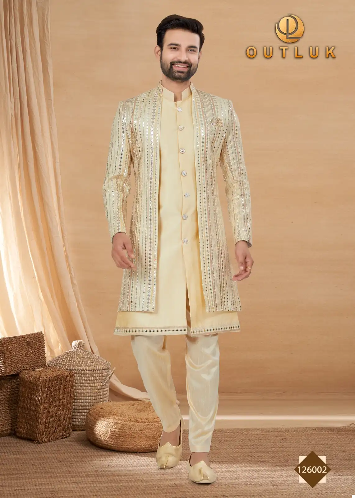Outlook Premium Series Vol 126 Heavy Art Silk Wholesale Indo Western Sherwani Catalog — Singles, MPA wholesale from Surat — view 8