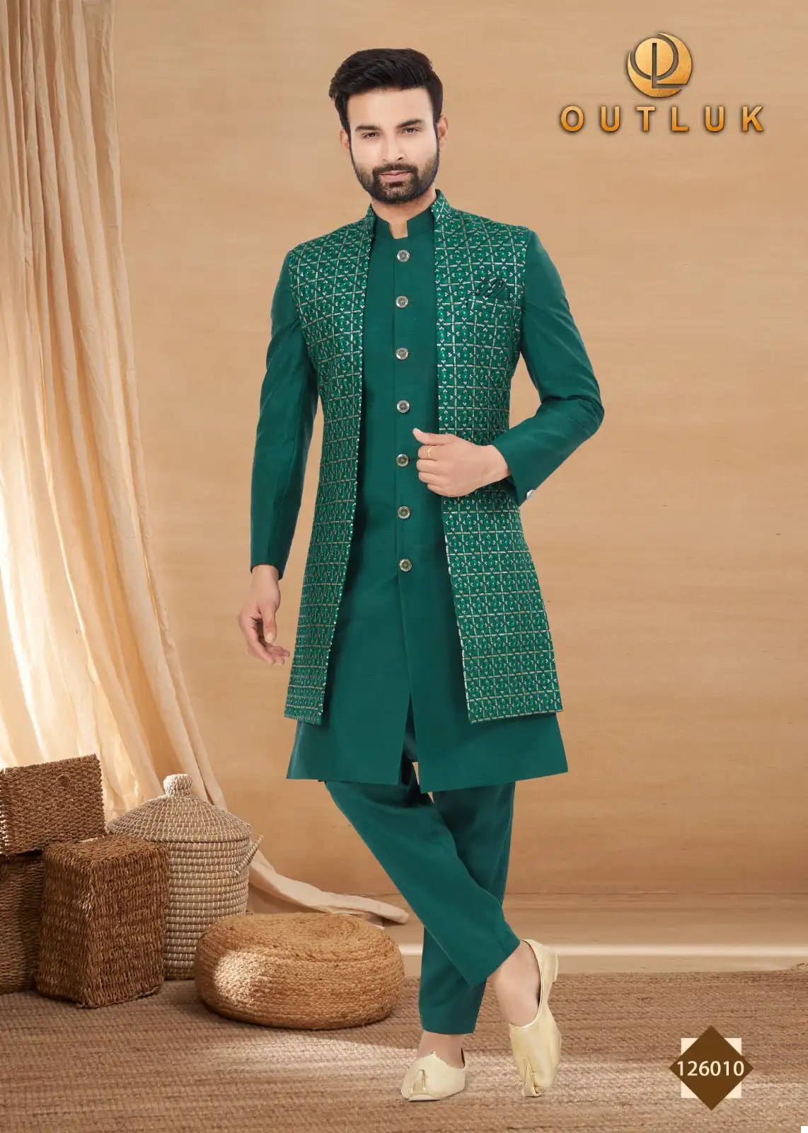 Outlook Premium Series Vol 126 Heavy Art Silk Wholesale Indo Western Sherwani Catalog — Singles, MPA wholesale from Surat — view 6