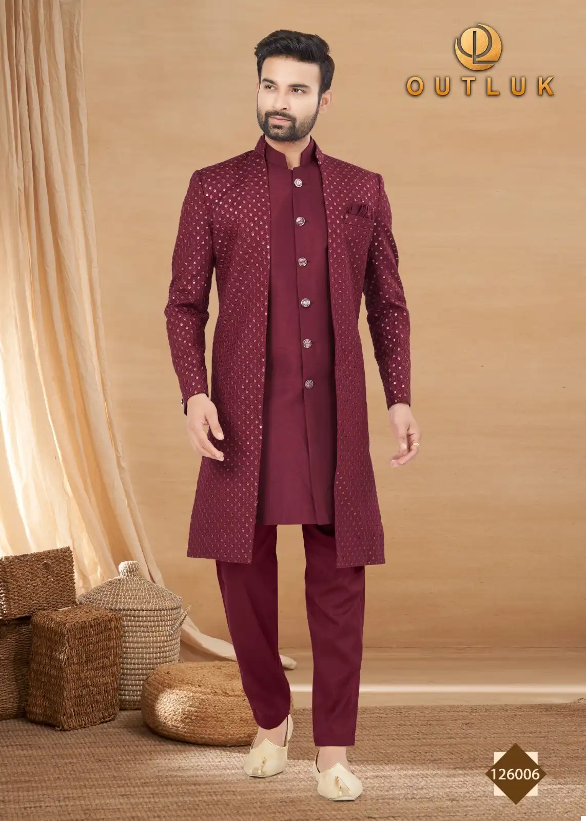 Outlook Premium Series Vol 126 Heavy Art Silk Wholesale Indo Western Sherwani Catalog — Singles, MPA wholesale from Surat — view 7