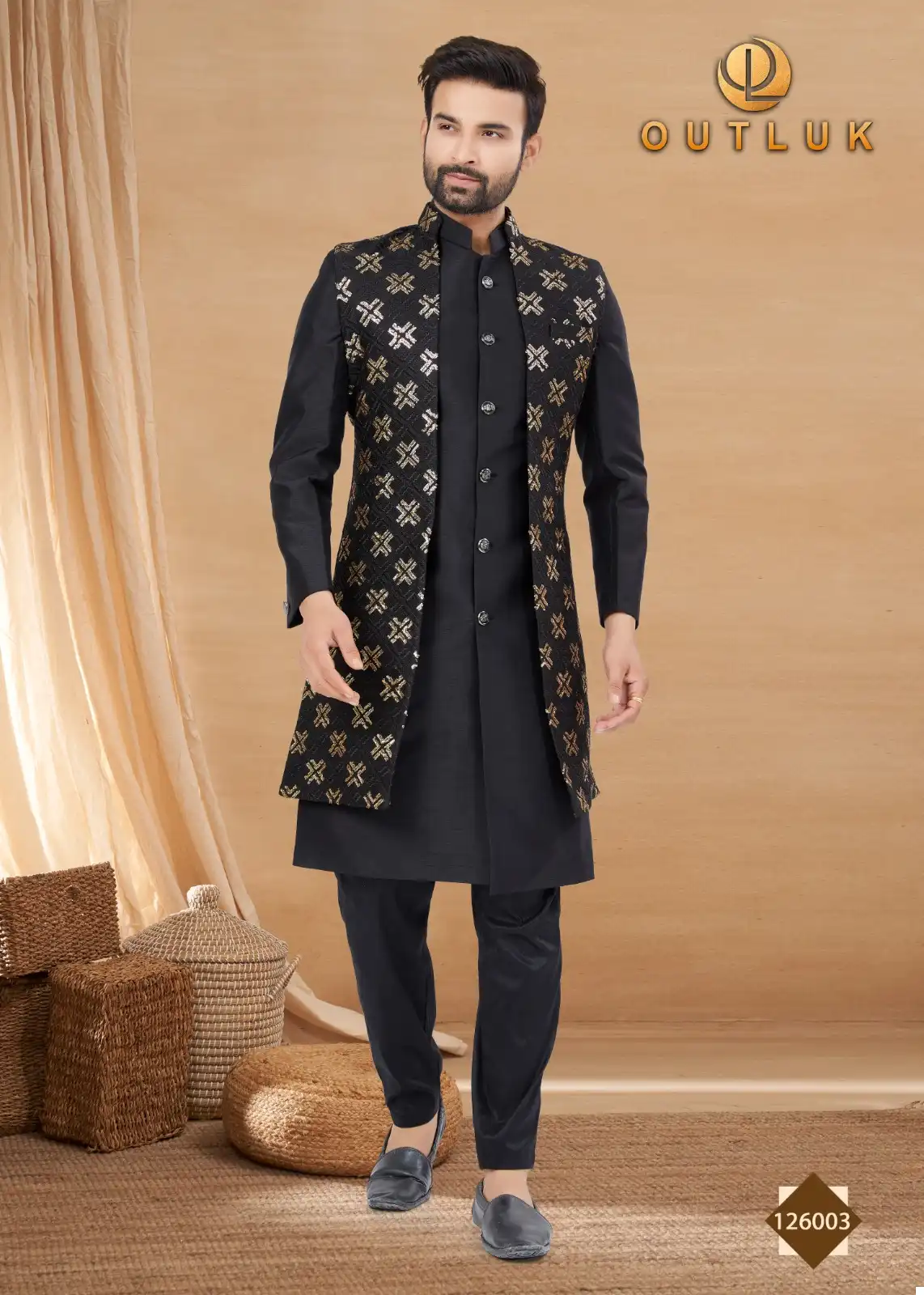 Outlook Premium Series Vol 126 Heavy Art Silk Wholesale Indo Western Sherwani Catalog — Singles, MPA wholesale from Surat — view 9