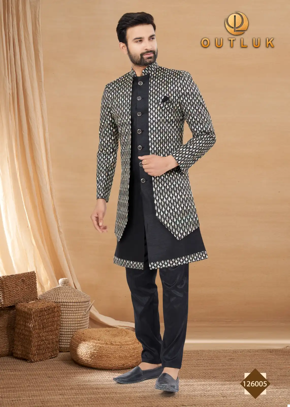 Outlook Premium Series Vol 126 Heavy Art Silk Wholesale Indo Western Sherwani Catalog — Singles, MPA wholesale from Surat — view 11