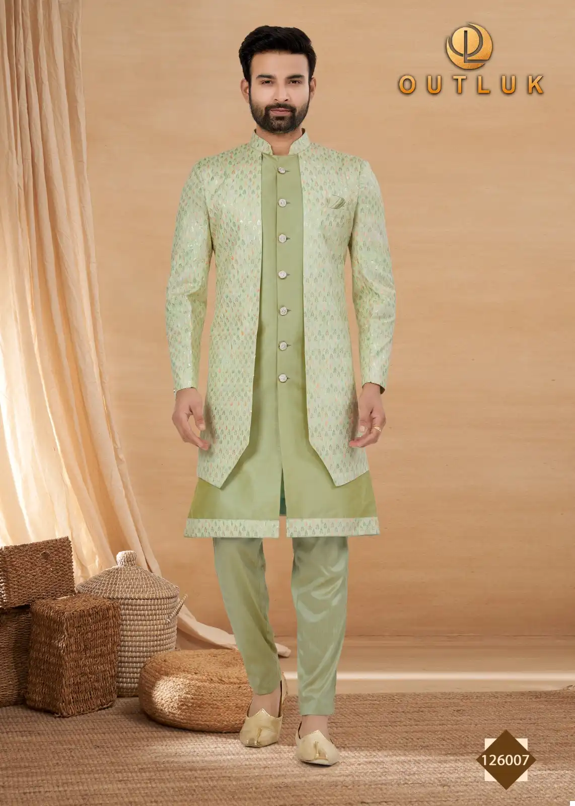 Outlook Premium Series Vol 126 Heavy Art Silk Wholesale Indo Western Sherwani Catalog — Singles, MPA wholesale from Surat — view 12