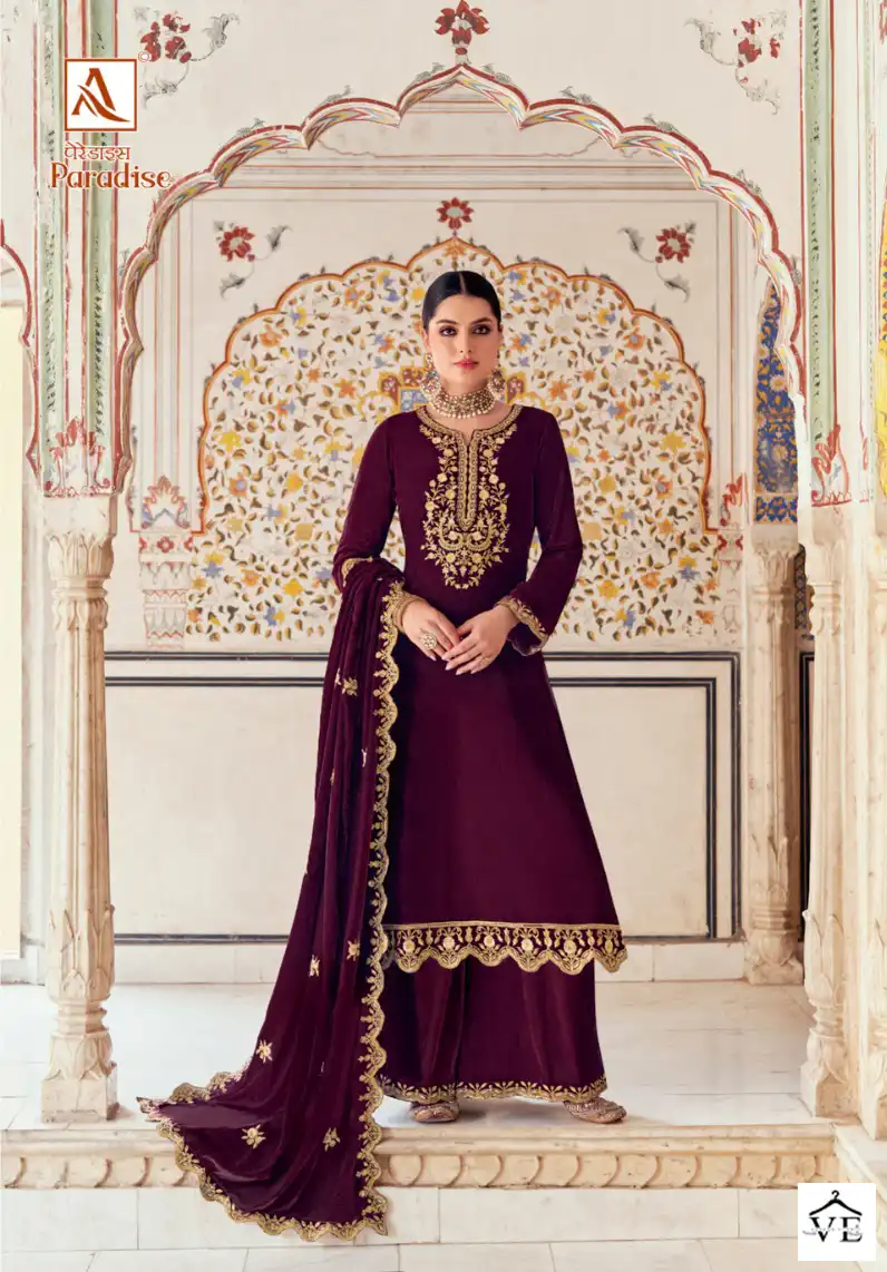 Alok Suits Paradise Velvet Wholesale Designer Winter Wear Salwar Suit Catalog — Wholesale Salwar Suits, Alok Suit wholesale from Surat — view 4