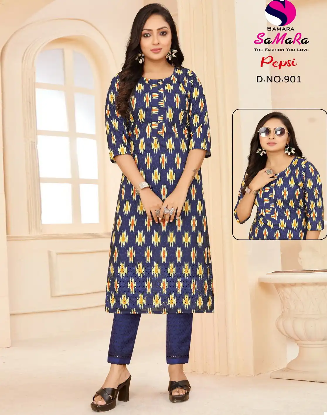 Samara Pepsi Muslin Wholesale Kurti With Pant Combo Catalog — Wholesale Kurtis, MPA wholesale from Surat — view 1