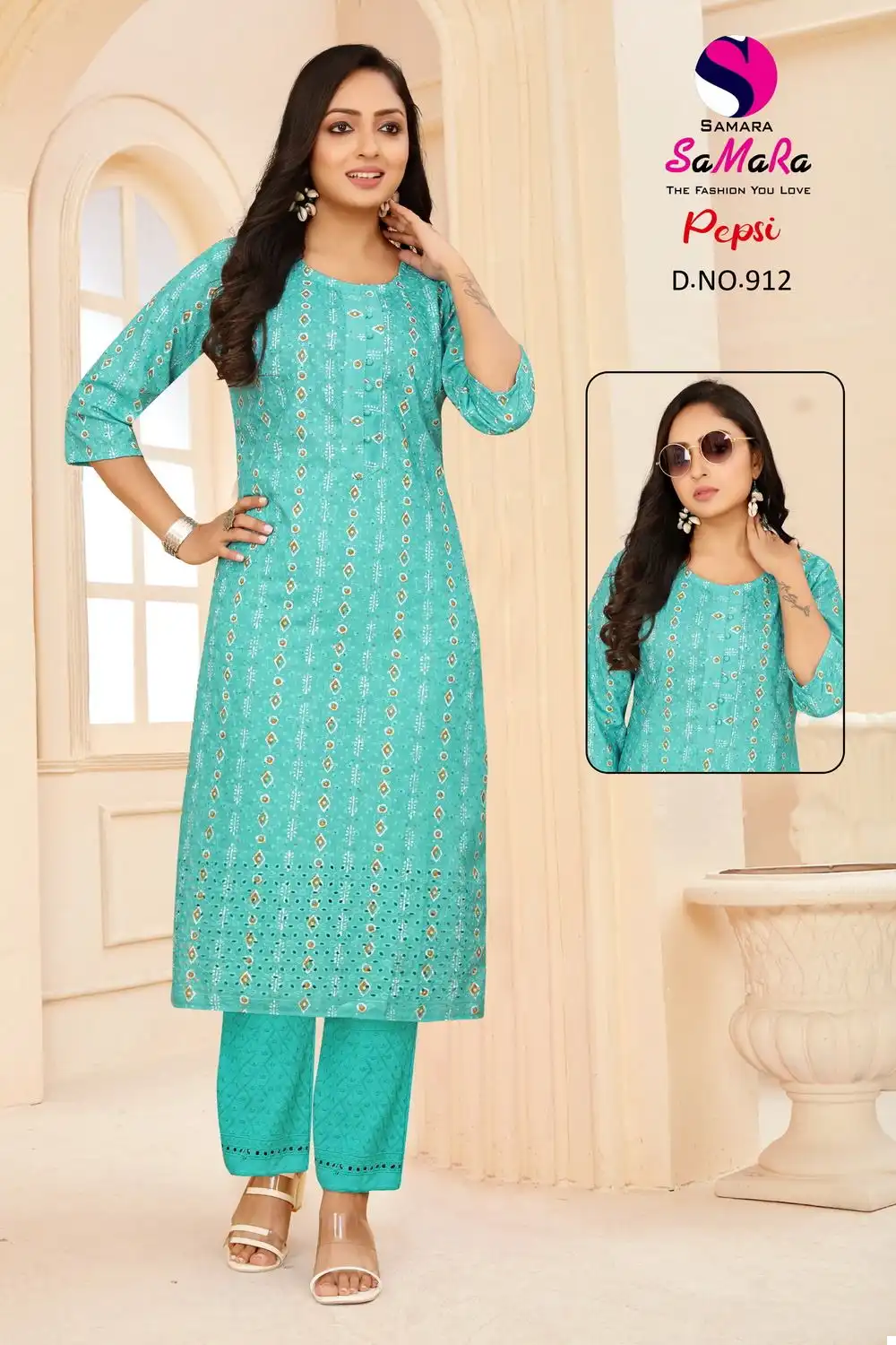 Samara Pepsi Muslin Wholesale Kurti With Pant Combo Catalog — Wholesale Kurtis, MPA wholesale from Surat - Gallery Image 14