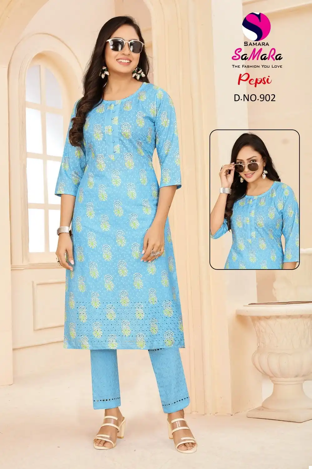 Samara Pepsi Muslin Wholesale Kurti With Pant Combo Catalog — Wholesale Kurtis, MPA wholesale from Surat - Gallery Image 2